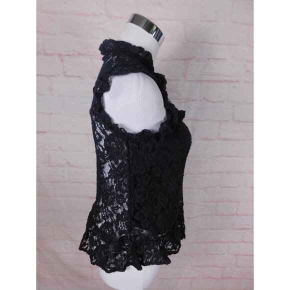 Black Lace Sleeveless Ruffle Blouse XS With Keyhole Back By Papaya - Picture 10 of 10